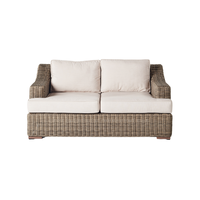 Canapé deux places en rotin tressé PE avec structure en aluminium pour extérieur, coussin en mousse à séchage rapide, design moderne, imperméable, pour hôtel, villa, cour.