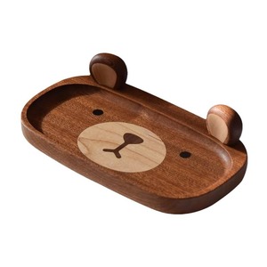 Bandeja de Madera Maciza con Diseño de Oso, Organizador de Escritorio, Portavasos de Nogal, Organizador de Llaves - Product Image 2