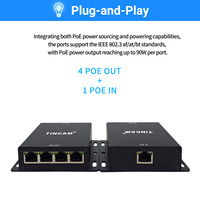 TiNCAM Extensor POE Gigabit de 1000Mbps, 1 Entrada POE, 4 Salidas POE, 90W, 100 Metros, Carcasa de Aleación de Aluminio, para Cámaras IP CCTV