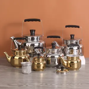 Hot Sale Luxury Stainless Steel Water Arabic Kettle Teapot Mirror Polished Dubai Golden Coffee Pot With Customized Logo Gift Box