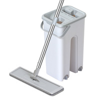Vadrouille plate main libre blanche de 32cm avec seau rotatif à poteau en acier pour une utilisation au sol Fournitures de nettoyage ménager paresseux Vente en gros