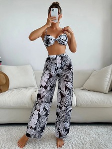 2025 New European and American Sexy Bikini Mesh Long <strong>Pants</strong> Three Piece Set Split Women's Swimsuit