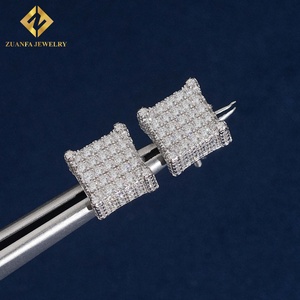 ZUANFA JEWELRY ต่างหูผู้หญิงสไตล์คลาสสิก Iced Out Square Full Micro‑Paved Moissanite Stud Earrings VVS - Product Image 1
