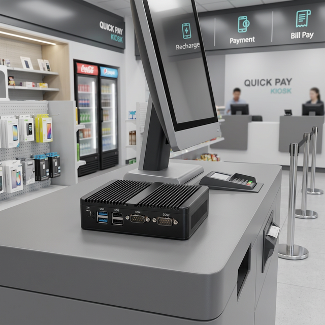 Fanless Embedded Mini PC Multiple USB Serial Ports Compact Small Computer for Smart Retail POS Cash Register Host Terminal