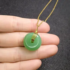jade vert chinois Suppliers-Collier rond plaqué or 18K, pendentif en Jade vert, à la mode, Style chinois, pendentif en Agate, prix de gros