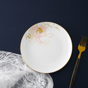 Autocollant fantaisie 1 pièce, décoration de mariage pour maison, motif orchidée papillon imprimée, os de luxe, ensemble de dîner en porcelaine - Product Image 4
