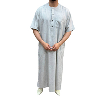 Lüks Yumuşak Pamuklu Erkek Bol Kesim Fas Namaz Cübbesi Kısa Kollu Yaka Düğmeli Cepli Hızlı Kuruyan Ayak Bileği Boyu Makinede Yıkanabilir