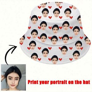 Chapeau Bob Léger Personnalisable 1 pièce Impression Portrait Personnalisée Motif Cœurs Aléatoires Vêtement Décontracté Cadeau Type Dessin Animé - Product Image 3