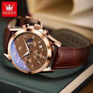 Relojes de Cuarzo OLEVS 2890 de Oferta, Deportivos e Impermeables para Hombre, OEM con Números Arábigos, Fase Lunar y Cronógrafo Dorado - Product Image 5