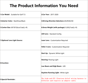 Para <span class=keywords><strong>VW</strong></span> Golf 7.5 MK7.5 2017-2021, Nuevo Faro Delantero LED DRL de 12V con Señal de Giro, 6000K, Ensamblaje Frontal - Product Image 3