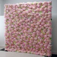 Mur de fleurs artificielles roses de 2,4 m x 2,4 m en gros pour décoration de mariage, toile de fond en rouleau pour la Saint-Valentin