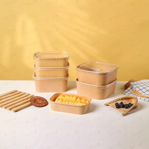 Kraft Paper Waterproof and Oil Proof Disposable Square Salad <strong>Box</strong> Take Away Packaging Fruits Salad Snack Lunch <strong>Box</strong> - Product Image 1