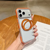 Pour iPhone 18 17 16 Pro Max, avec support magnétique rotatif à 360 degrés, cadre d'appareil photo brillant en forme de gemme, coque de protection antichoc