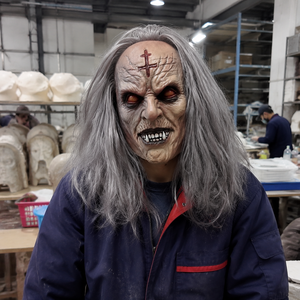 Máscara de Látex de Cabeza Completa de Zombie Anciano Demoníaco, con Cabello Gris, Piel Arrugada, Ojos Rojos y Dientes, para Halloween, Cosplay, Adultos, Divertida y Extravagante - Product Image 2