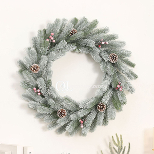 Guirlandes de Noël floquées blanches très vendues, couronnes de sapins avec pommes de pin, couronnes personnalisées pour la décoration intérieure - Product Image 1