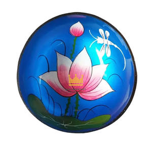Bol en coquille de noix de coco laqué fait à la main, écologique, très vendu, motif de fleur de lotus, léger, durable, ustensiles de cuisine classiques - Product Image 1