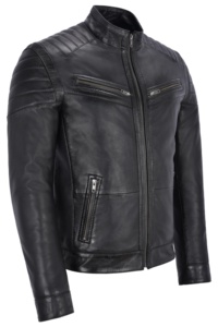 Veste en cuir Nappa noir véritable sur mesure pour homme avec détails en fourrure blanche, fermeture éclair YKK de qualité supérieure, marque privée OEM - Product Image 2