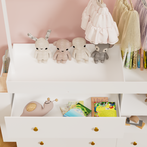Modern Eco-Friendly & Durable Baby <b>Dressing</b> & Changing <b>Table</b> with 3 Deep Drawers <b>Storage</b> Shelves Hangers Foldable Design - Product Image 6