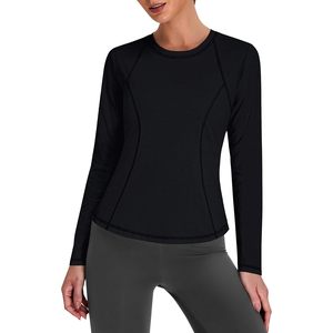 FOXA Women's Long Sleeve Workout <b>Top</b> Fitted Breathable Gym Shirt Solid Color Polyester Material - Product Image 1