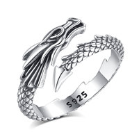 Bague Tête de Dragon Celtique Vintage Merryshine en Argent Sterling 925, Ajustable, pour Homme et Femme, Bijou de Doigt Ouvert pour Fiançailles