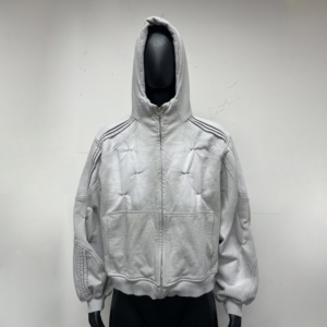 <span class=keywords><strong>Felpa</strong></span> di alta qualità con cappuccio imbottito e scolorita e imbottito con cappuccio in cotone 100% con cerniera in cotone con cappuccio pesante lavorato con Applique sunsbiadito - Product Image 1