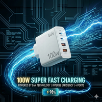 Chargeur mural GaN 100W 4 ports, prise US UK EU, USB C, téléphone, ordinateur portable, charge rapide PD QC 3.0, 100-240V, chargeur de voyage universel