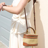 Sac à main femme en paille marron, sac fourre-tout petit format en paille PP tressée, sac à bandoulière vintage français pour l'été et la plage 2026