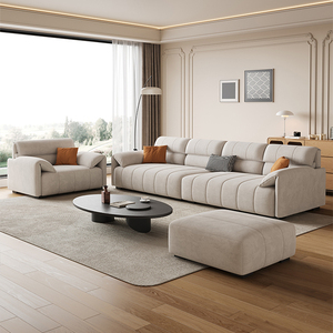 Sofá de Cuero <span class=keywords><strong>y</strong></span> <span class=keywords><strong>Tela</strong></span> de Estilo Crema de Lujo Ligero, Sofá Seccional Moderno <span class=keywords><strong>y</strong></span> Sencillo para Sala de Estar, Apartamento Pequeño, Sofá Seccional Tipo Oreja de Elefante - Product Image 1
