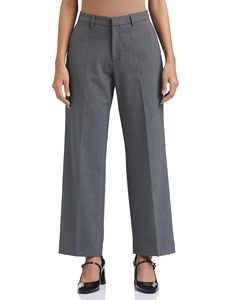 Pantalones anchos de mujer, color gris, cintura media, a cuadros, transpirables, de tela, para oficina o uso casual. - Product Image 1