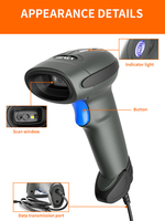 Escáner de Código de Barras 2D con Cable NORGEE HC-3208 con Interfaz USB, Escáner de Códigos QR y de Supermercado para Uso Manual con Android, en Stock