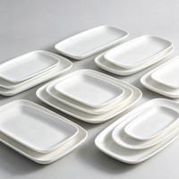 Assiette rectangulaire en porcelaine écologique, durable, résistante au lave-vaisselle, coins arrondis, plat de service en céramique pour hôtel et restaurant