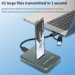 TISHRIC Hard Disk Drive Enclosure Docking Station M2 NVME NGFFF Dual Protocol Adapter Aluminum Alloy Dock Type-C USB 2-in-1Cable