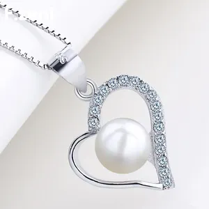 luxury heart lovely necklace with pearl s925 sterling silver jewelry zircon heart shape pendant