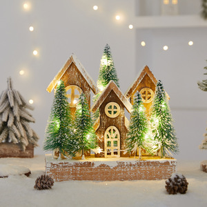 LINGKAI <b>Lighted</b> Wooden <b>Christmas</b> House Ornament LED Snowy Wood Village Cabin Tabletop Decoration for Xmas Home Mantel Decor - Product Image 4