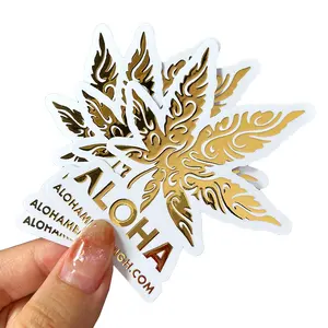 Impressão de adesivos cortados em folha de ouro com logotipo de vinil de PVC autoadesivo à prova d'água por atacado personalizado