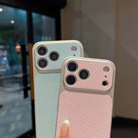 Coque de luxe en PU, TPU et PC effet litchi pour iPhone 17 Pro Max, 16, 15 Pro Max – Protection d'objectif photo avec grande fenêtre