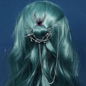 Exclusiva Horquilla para el Cabello con Diseño de Rama de Luna Creciente, Estilo Vikingo, con Pedrería, Adorno de Puntos Redondos y Gema de Cristal - Product Image 2