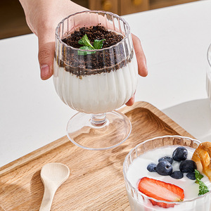 <span class=keywords><strong>Bol</strong></span> à glace en verre écologique à rayures verticales, pour pudding, yaourt, jus, dessert, avec un pied haut, emballé dans un carton - Product Image 5