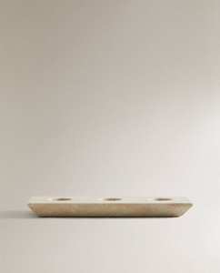 Stonekocc 25.5x2.3x10cm天然トラバーチン石ティーライトキャンドルスティックホルダーWabi-sabiスタイル<span class=keywords><strong>3</strong></span>穴家庭装飾茶香り - Product Image 5