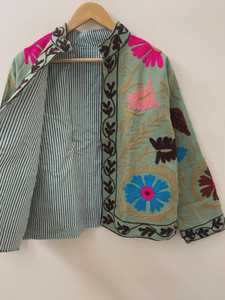 Indian Suzani Embroidery <b>Velvet</b> <b>Jacket</b> Hand Embroidered Winter Button Lace <b>Women's</b> Casual Wear High Quality Customized Color - Product Image 2
