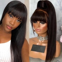 Perruque à franges en cheveux humains, densité 300, Super Double Drawn, pré-épilée, sans colle, prête à porter
