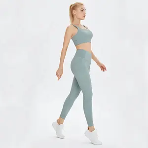 High Elastic Ribbed Fitness Yoga Set Breathable Sports Bra And Leggings Gym Set For Women
