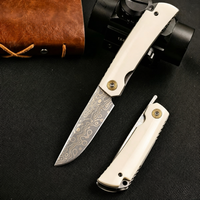 Couteau pliant EDC artisanal sur mesure, lame en acier Damas cuivré, manche en os de bœuf, couteau de poche de collection