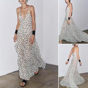 2025 été vacances Style tenue décontractée col <span class=keywords><strong>en</strong></span> v a-ligne ourlet longue robe avec mince Spaghetti sangle à la mode pour <span class=keywords><strong>Vogue</strong></span> Design - Product Image 1