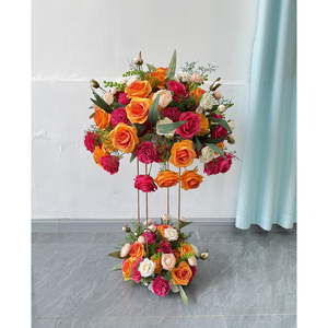 Customization <b>Artificial</b> Flower Ball Table Centerpieces Orange Red Rose Mixed Floral Art Arrangement Wedding Event Decorations - Product Image 1