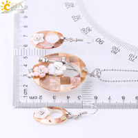 CSJA-Ensemble de bijoux en perles naturelles, pendentif, collier, boucles d'oreilles, coquille sculptée avec fleur, ensembles de bijoux bohème pour femmes F617