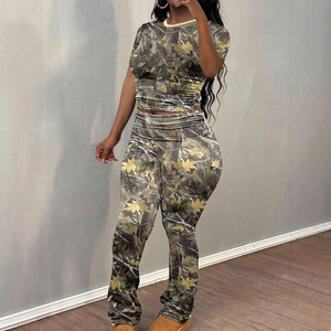 Dropshipping Shopify <b>Plus</b> <b>Size</b> Womens Floral Print Long Sleeve Top And Pants Two Piece Casual <b>Set</b> <b>Lounge</b> Wear - Product Image 2