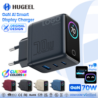 Chargeur USB C GaN 70W en gros pour OEM, charge rapide PD, écran TFT intelligent, chargeur portable Type C pour téléphone et ordinateur portable, chargeur mural USB