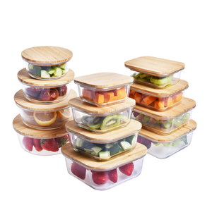 Eco friendly glass natural bamboo lid container kitchen food storage