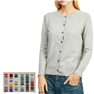 Suéter Cárdigan de Punto para Mujer, Cuello Redondo, Botones al Frente, Manga Larga, para Otoño, Ropa de Oficina - Product Image 1
